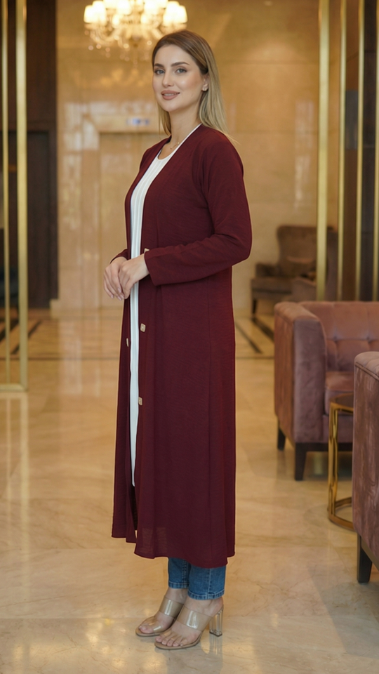 CEY Kurti with a Shrug and Show Buttons on the Front in Maroon and Off white 