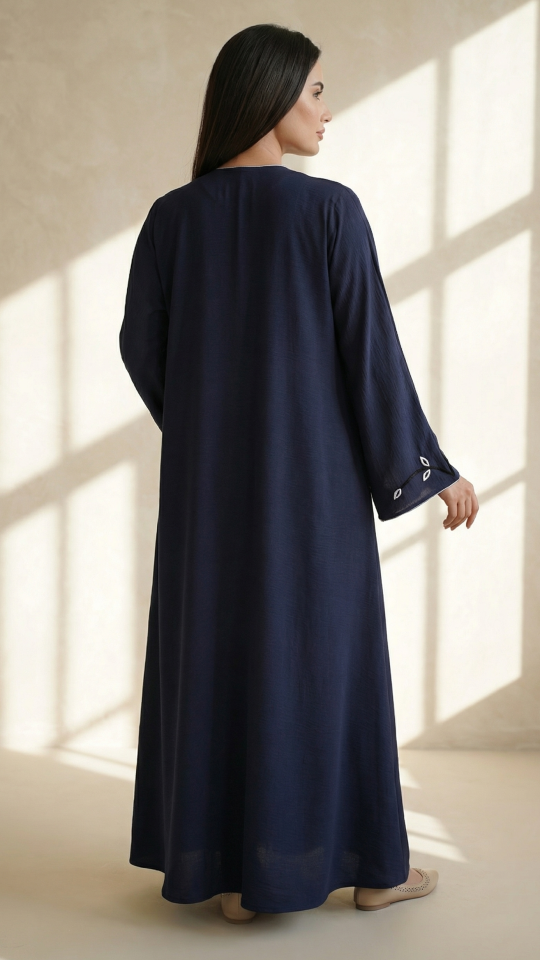 Bulk Zoom Abaya with Crystal Hand Work And Piping in Navy Blue