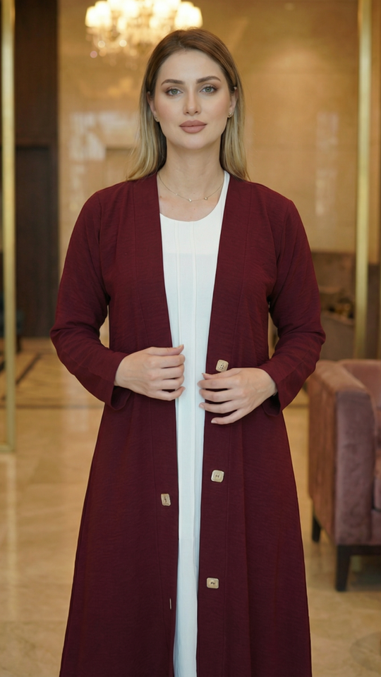 CEY Kurti with a Shrug and Show Buttons on the Front in Maroon and Off white 