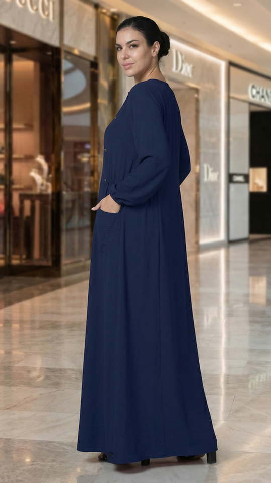 Bulk Navy Blue Yusra Modest Abaya with Two Side Pockets