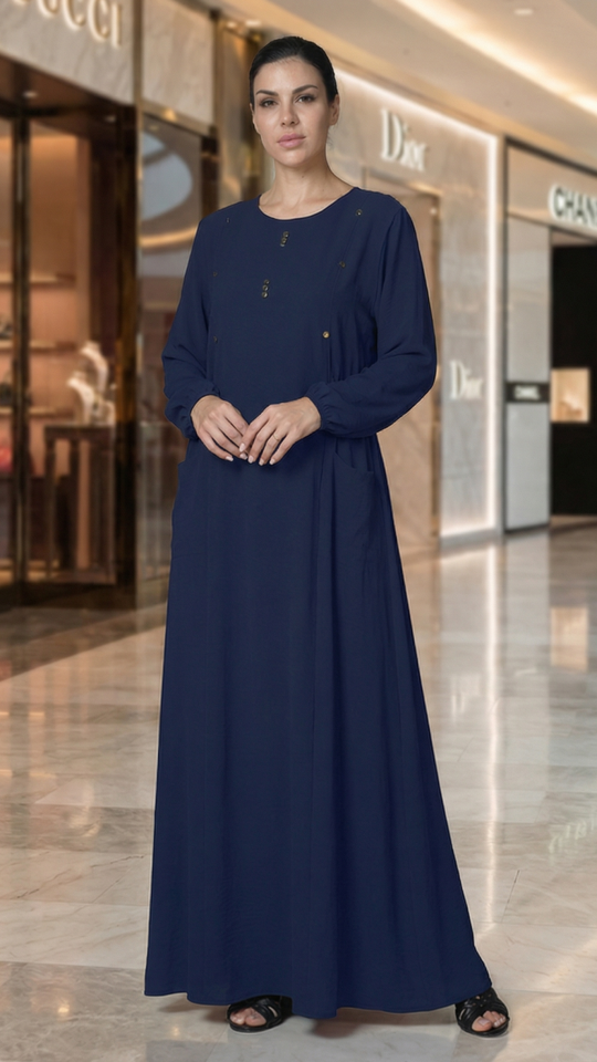 Bulk Navy Blue Yusra Modest Abaya with Two Side Pockets