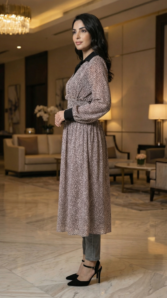 Polka Dot Printed Modest Dress