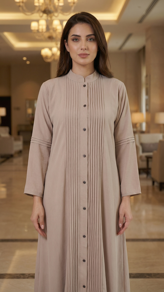 Almond Kurti with Front Show Button and Pleat