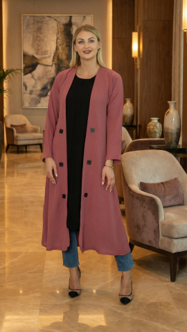 CEY Kurti with a Shrug and Show Buttons on the Front in Puce Pink and Off White