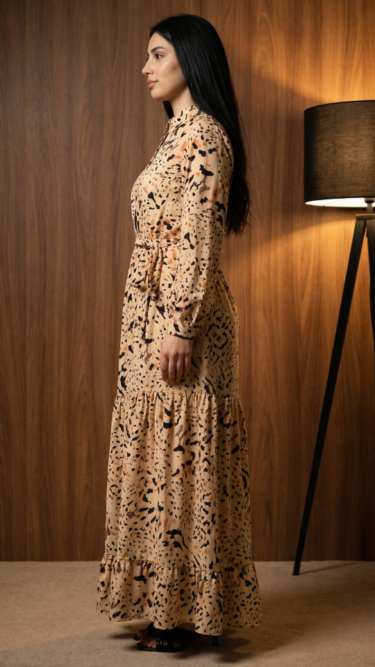 Wholesale Cream Printed Modest Dress