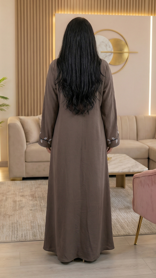 Wholesale Zoom Abaya With Crystal Hand Work And Piping In Brown