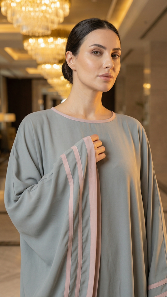Wholesale Chrome Grey Kaftan Abaya