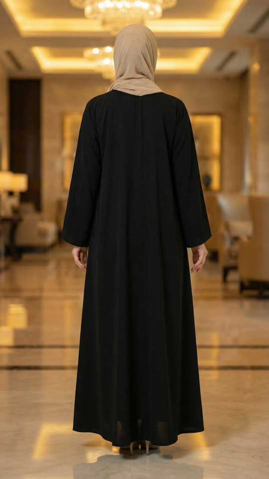 Black Nida Matte Abaya with Beige Band Work