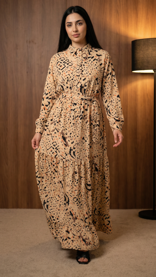 Wholesale Cream Printed Modest Dress