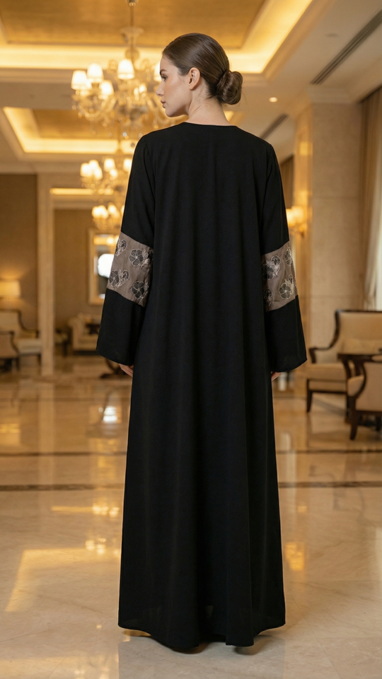 Elegant Black Abaya with a Floral Embroidery Design