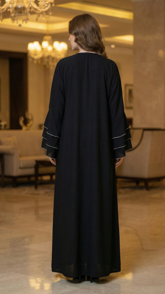Wholesale Black Nida Matte Abaya with Stone Lace Work on the Sleeve Bottoms