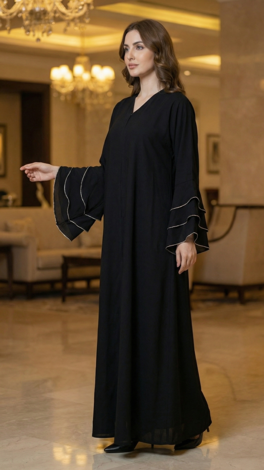 Wholesale Black Nida Matte Abaya with Stone Lace Work on the Sleeve Bottoms