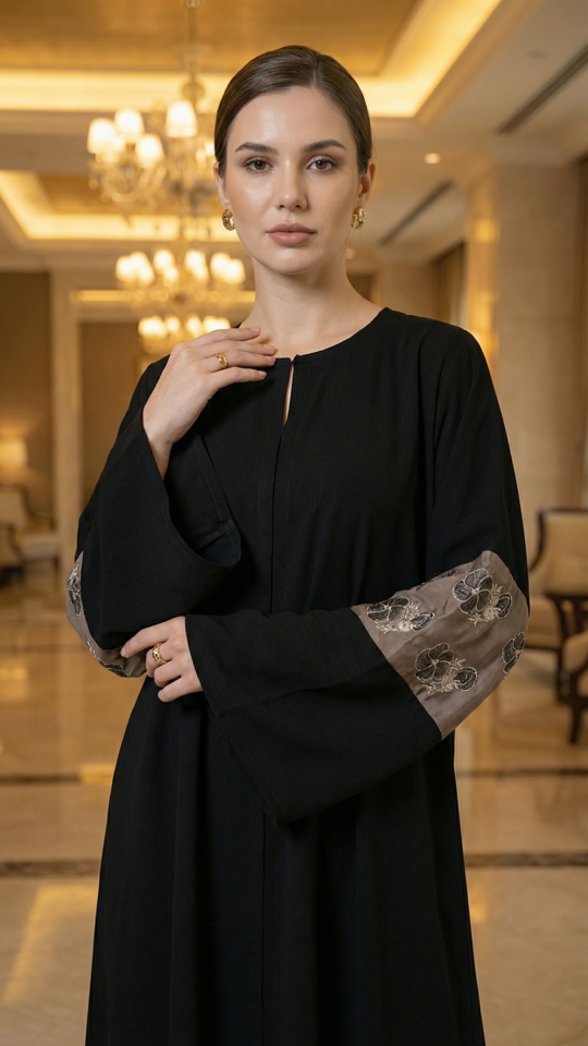 Elegant Black Abaya with a Floral Embroidery Design