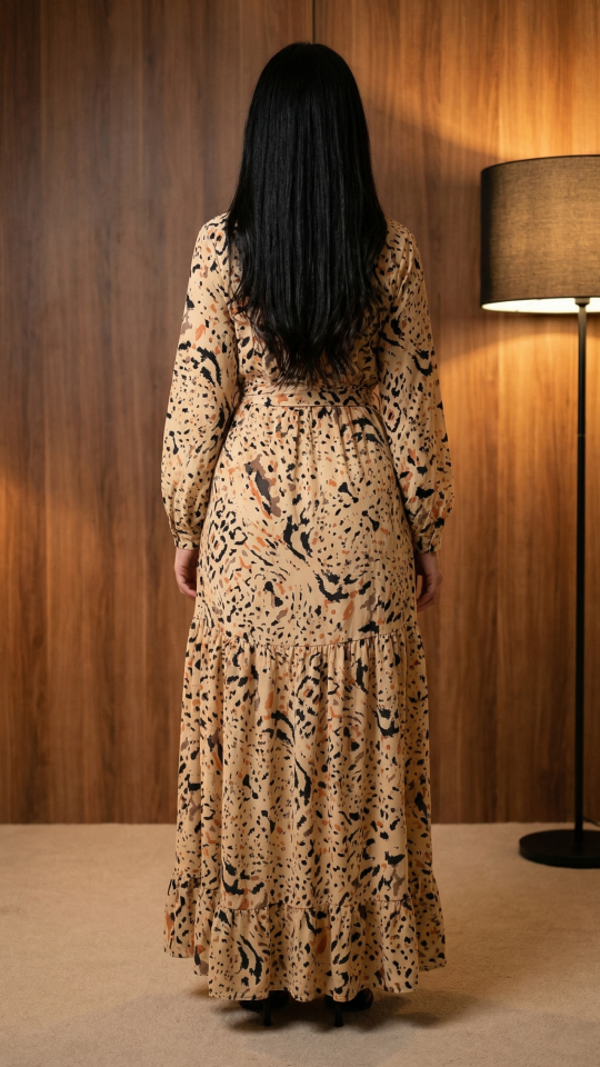 Wholesale Cream Printed Modest Dress