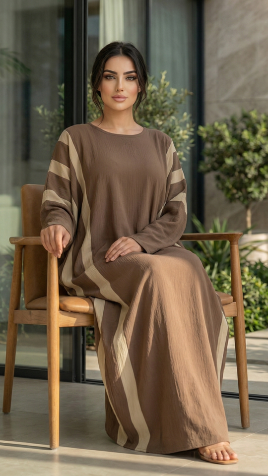 Wholesale Brown Kaftan with Cream Band Work