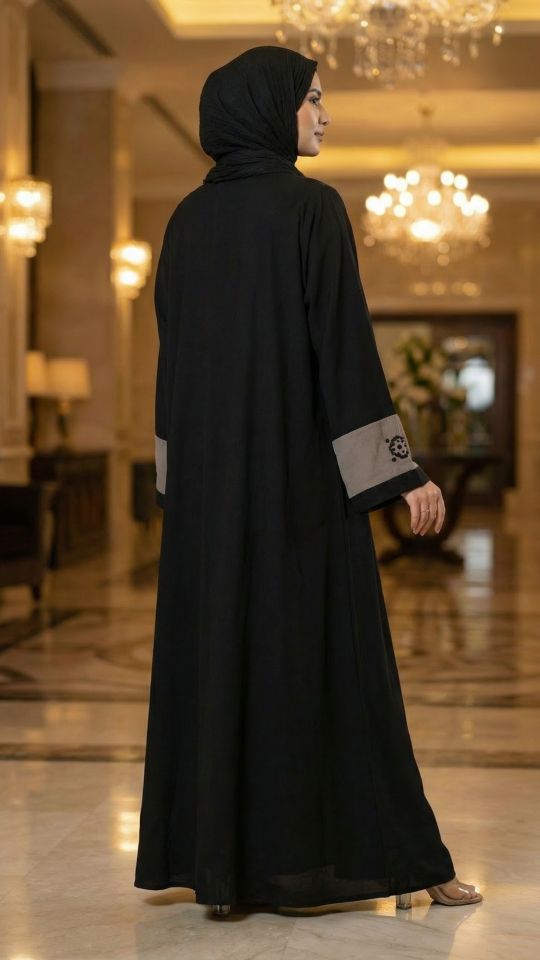  Black And Brown CEY Modest Dress with Black Crystal Handwork on the Front and Sleeves 