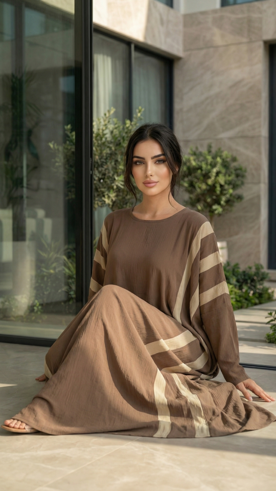 Wholesale Brown Kaftan with Cream Band Work