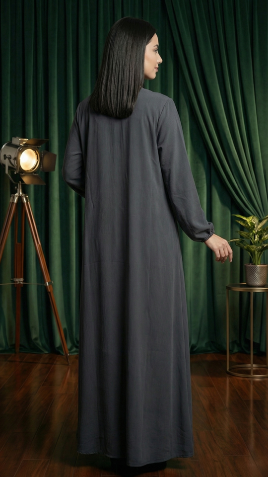 Wholesale  Dark Grey Abaya With Show Button