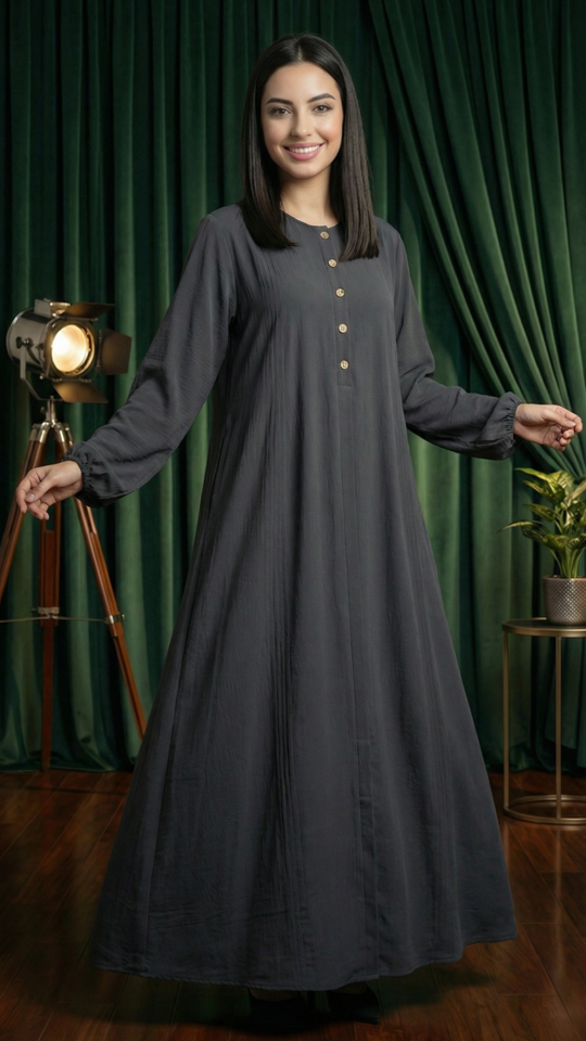 Wholesale  Dark Grey Abaya With Show Button