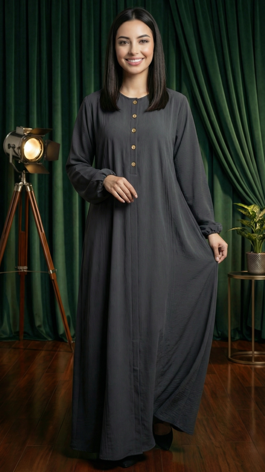 Wholesale  Dark Grey Abaya With Show Button