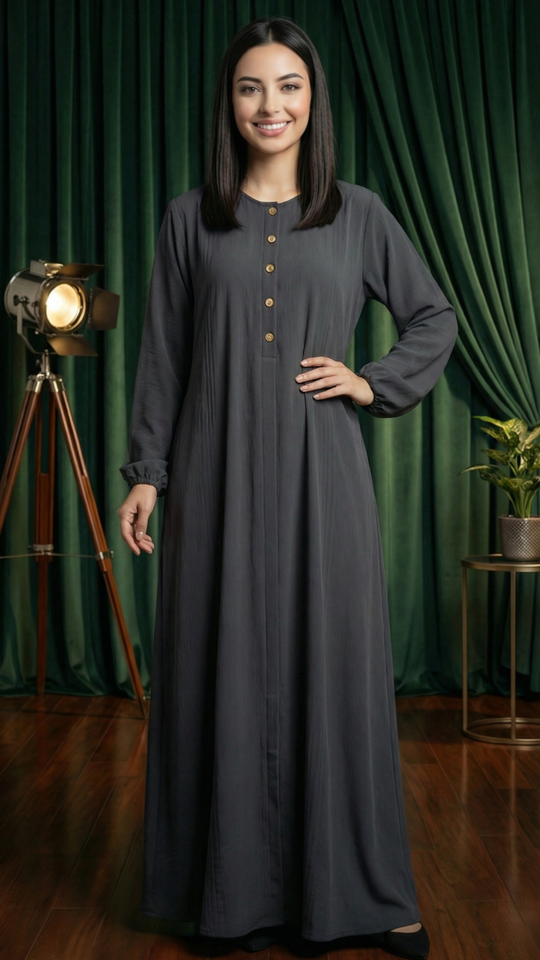 Wholesale  Dark Grey Abaya With Show Button