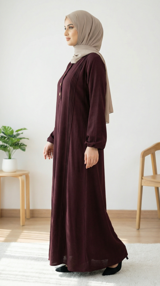 Wholesale Abaya with Show Buttons in Maroon