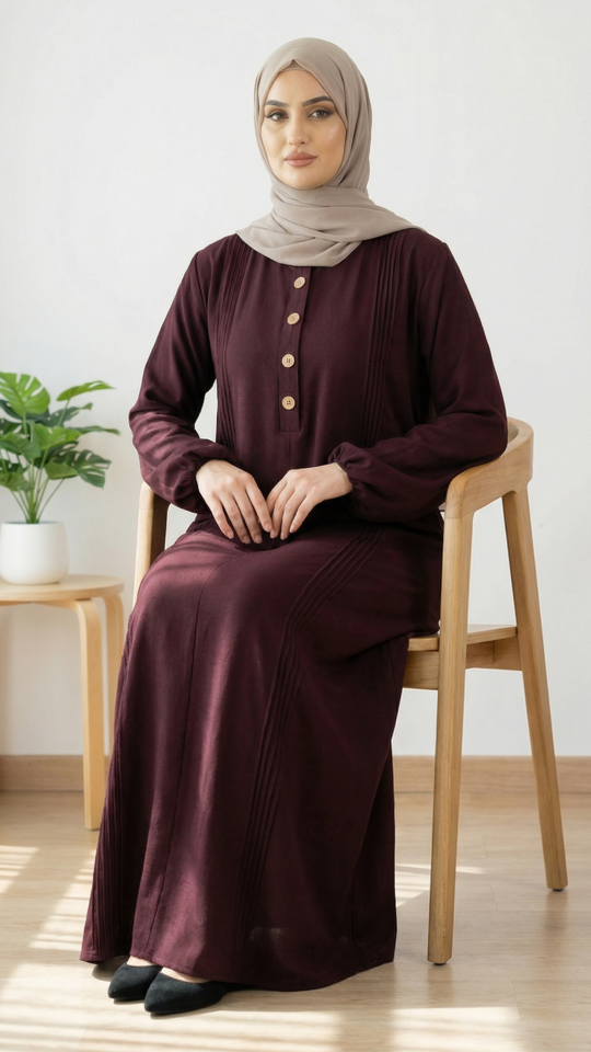 Wholesale Abaya with Show Buttons in Maroon