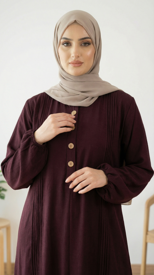 Wholesale Abaya with Show Buttons in Maroon