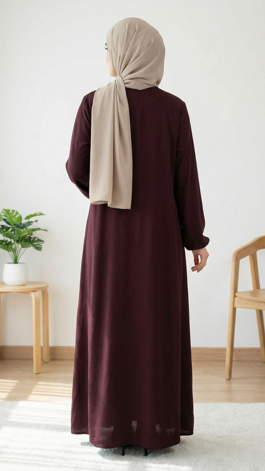 Wholesale Abaya with Show Buttons in Maroon