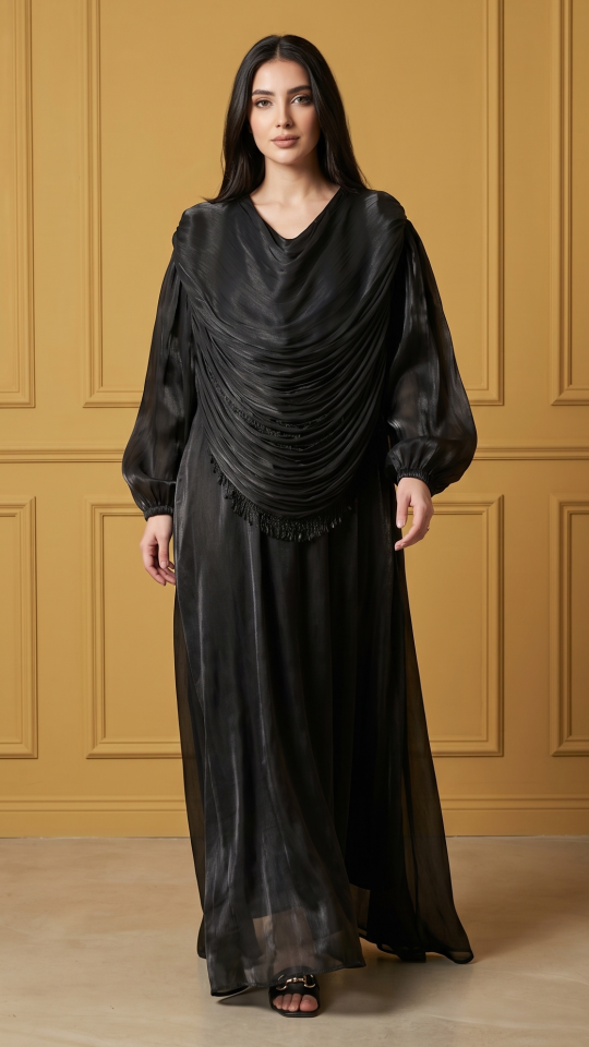 Black Abaya with Cowl Neck