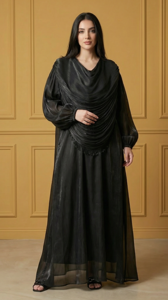 Black Abaya with Cowl Neck