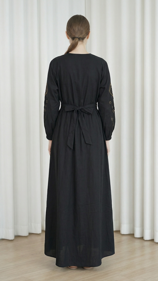 Wholesale Black Stylish Modest Dress with Handwork 