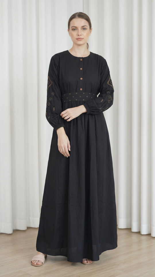 Wholesale Black Stylish Modest Dress with Handwork 