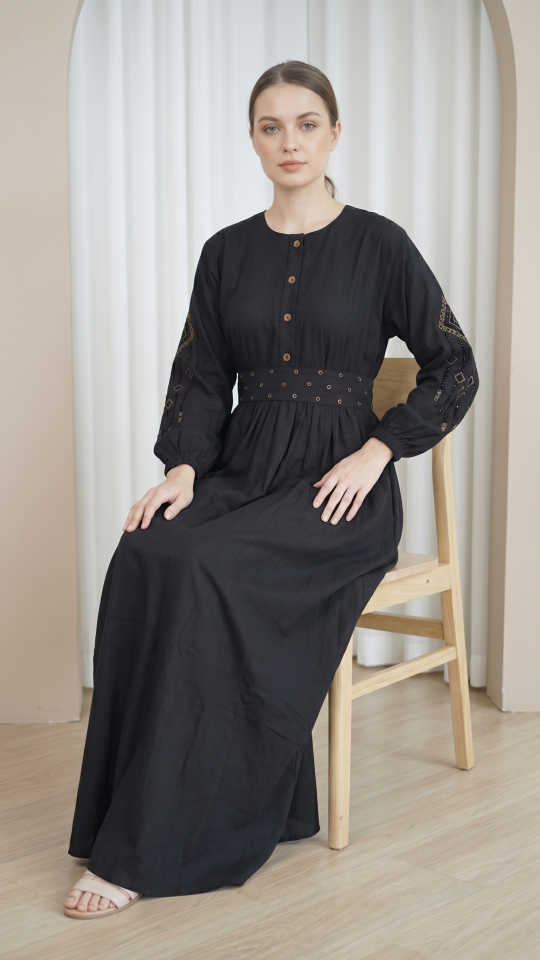Wholesale Black Stylish Modest Dress with Handwork 