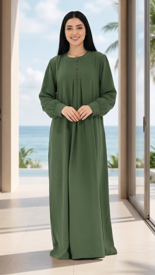 Wholesale Olive Gorgeous Abaya with Show Buttons 