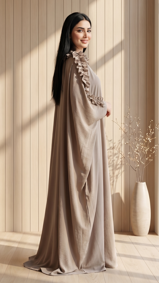 Wholesale Blush Pink Kaftan with Frill Work on the Sleeves and Neck