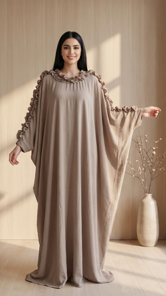 Wholesale Blush Pink Kaftan with Frill Work on the Sleeves and Neck