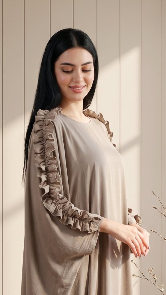 Wholesale Blush Pink Kaftan with Frill Work on the Sleeves and Neck