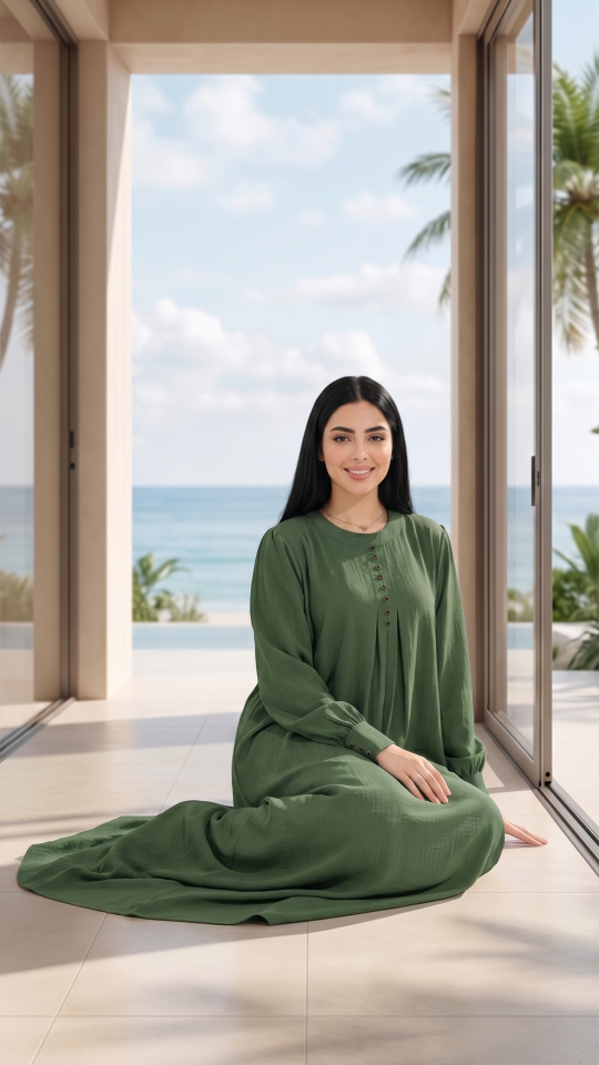 Wholesale Olive Gorgeous Abaya with Show Buttons 