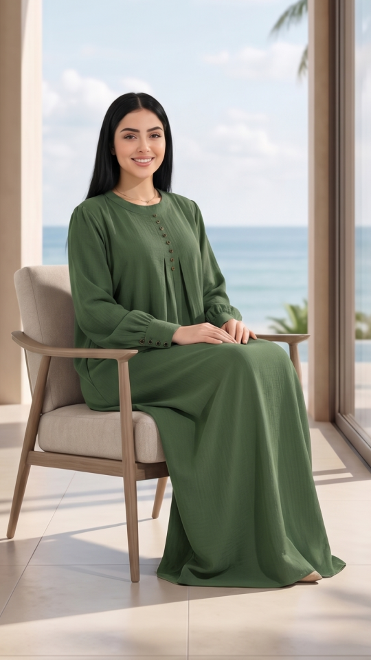 Wholesale Olive Gorgeous Abaya with Show Buttons 