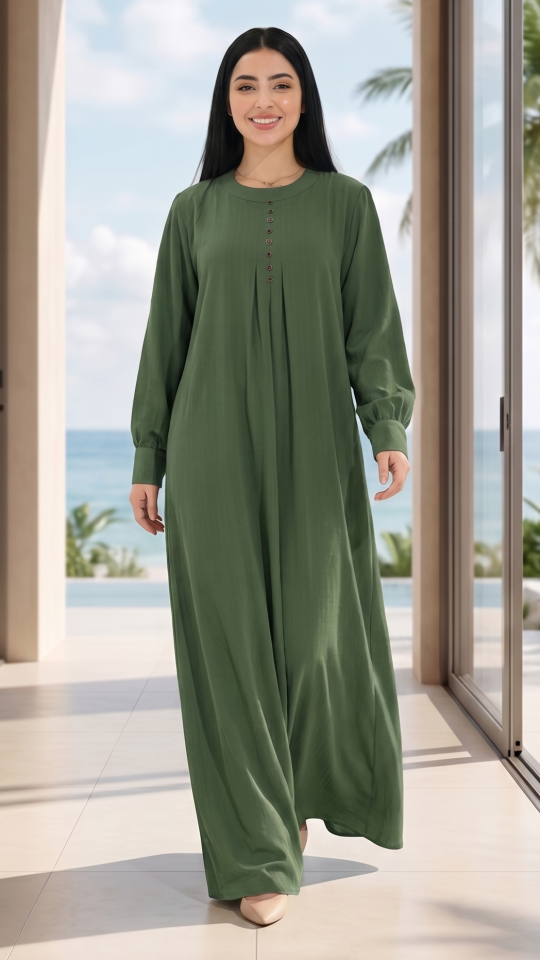 Wholesale Olive Gorgeous Abaya with Show Buttons 
