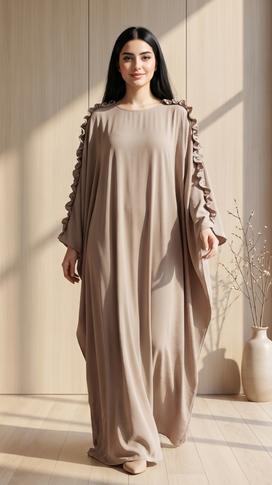 Wholesale Blush Pink Kaftan with Frill Work on the Sleeves and Neck