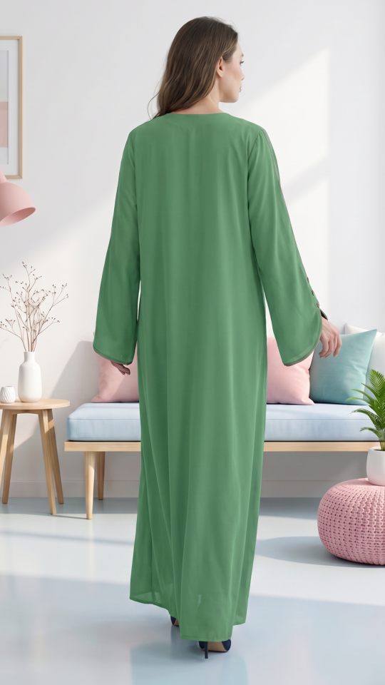 Wholesale Mint CEY Abaya With Beige Piping And Show Buttons on the Front And Sleeves 