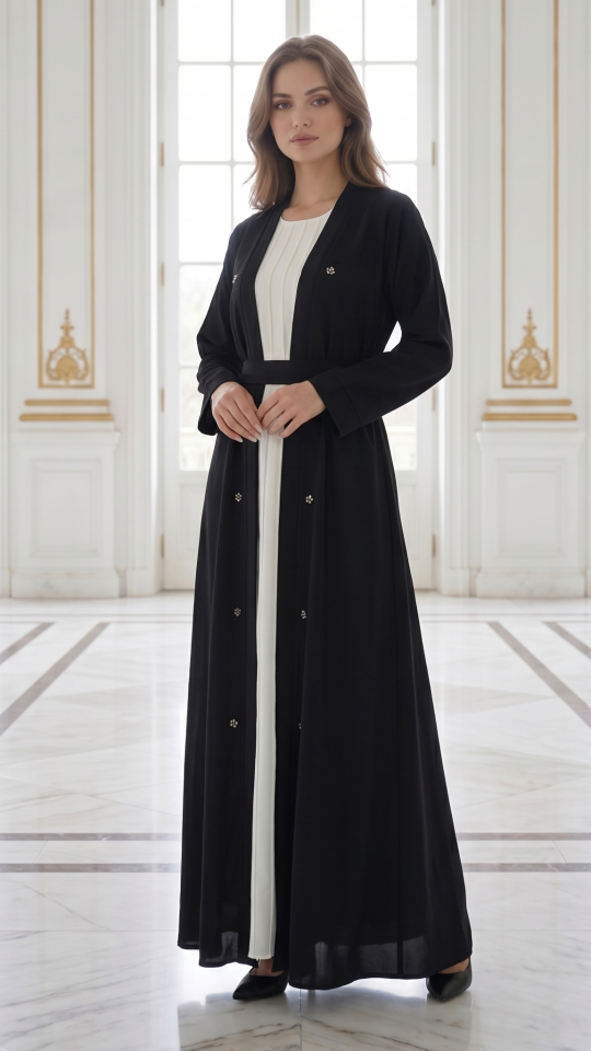  CEY Modest Dress with a Shrug Pearls on the Front and a Belt