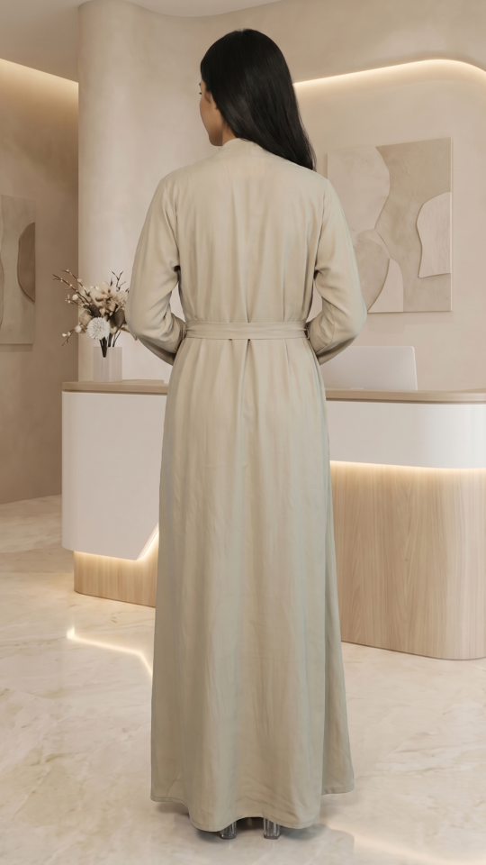 Almond and Black Modest Dress by CEY with Shrug Belt and Crystal Hand Work on Front