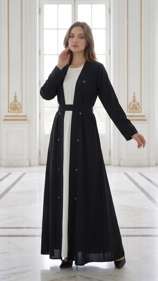  CEY Modest Dress with a Shrug Pearls on the Front and a Belt