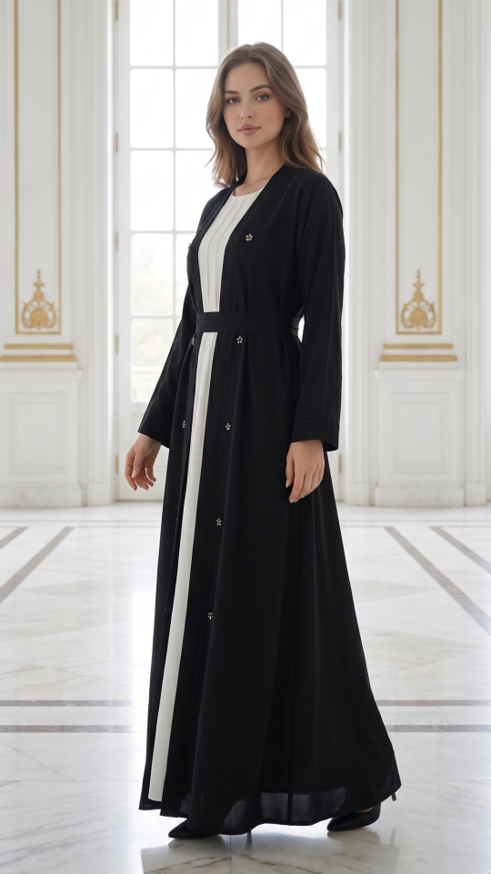 CEY Modest Dress with a Shrug Pearls on the Front and a Belt