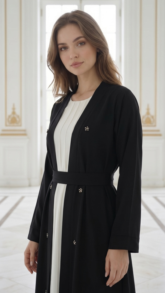  CEY Modest Dress with a Shrug Pearls on the Front and a Belt