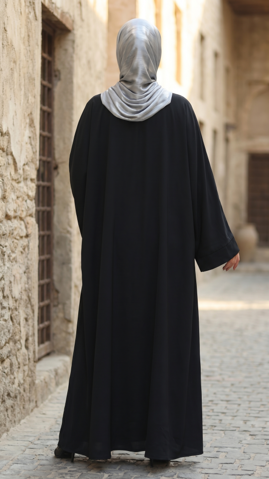 Wholesale FrontOpen Black Farasha in Nida Matte with Beads and Crystal Work