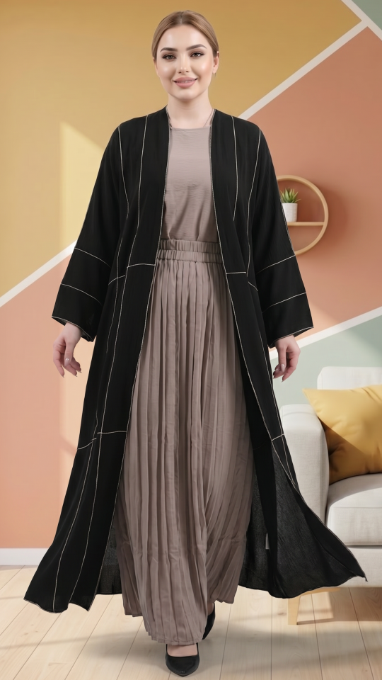 Wholesale Almond and Black CEY Modest Dress with Shrug